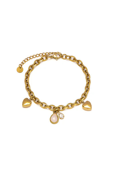 BRACCIALE CUORI E PIETRA ROSA