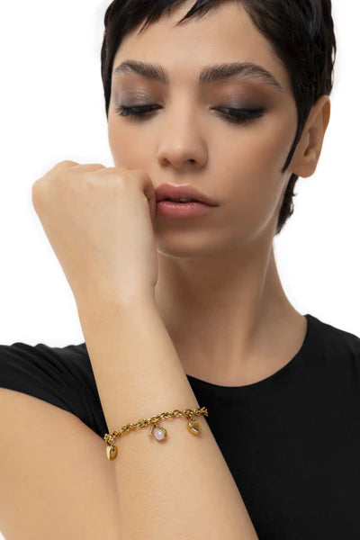 BRACCIALE CUORI E PIETRA ROSA
