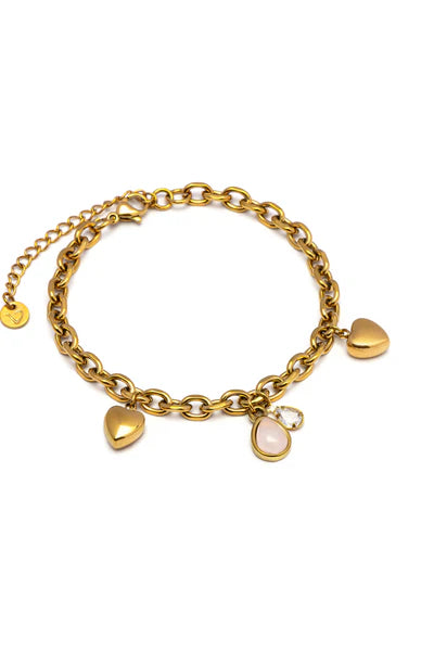 BRACCIALE CUORI E PIETRA ROSA