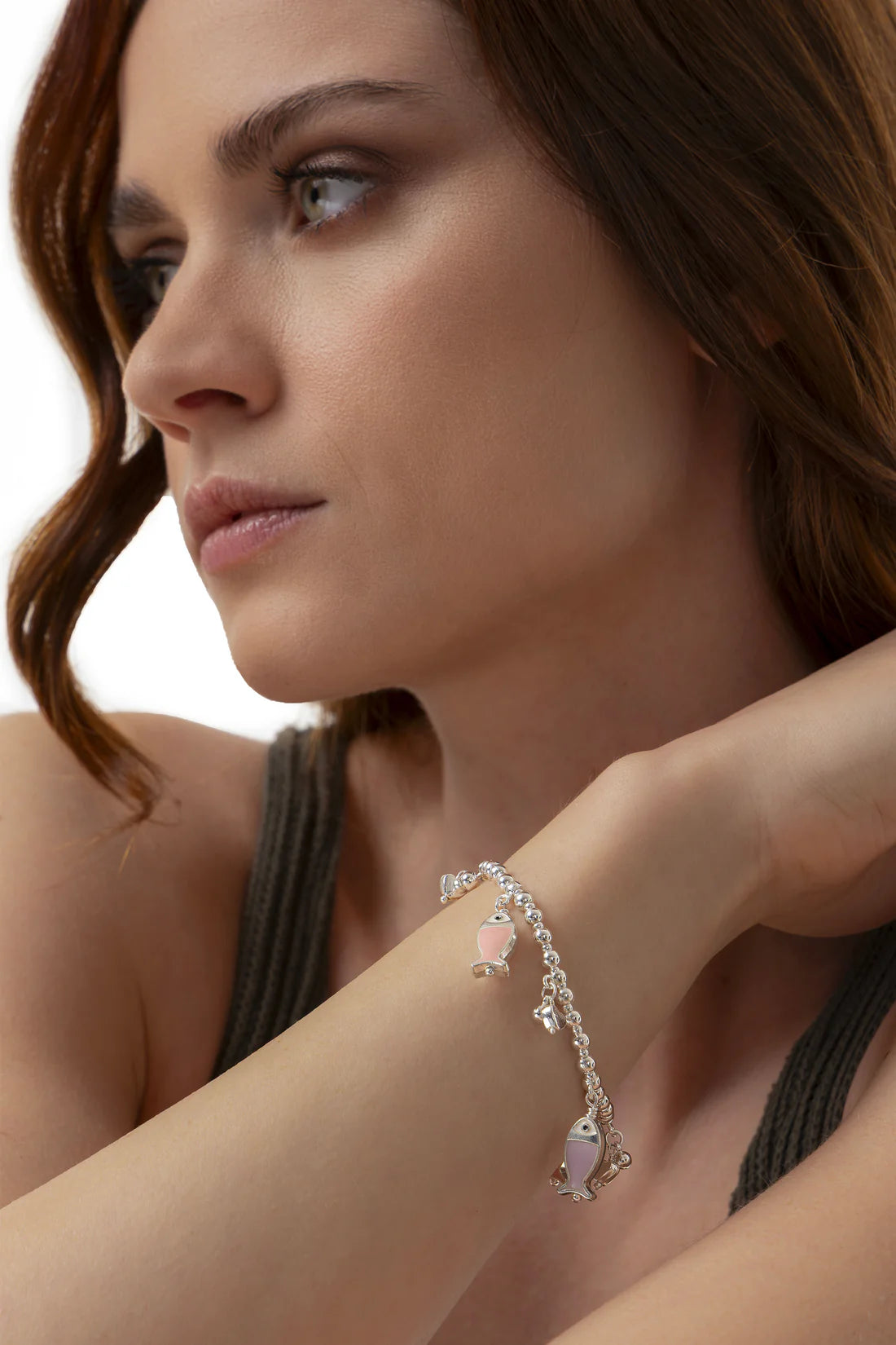 BRACCIALE ELASTICO PENDENTI PESCI ROSA