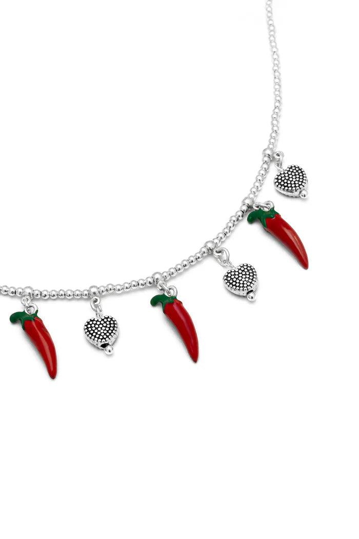 COLLANA PEPERONCINI E CUORI