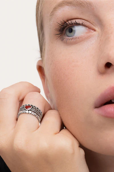 ANELLO FASCIA MIX CUORE ROSSO